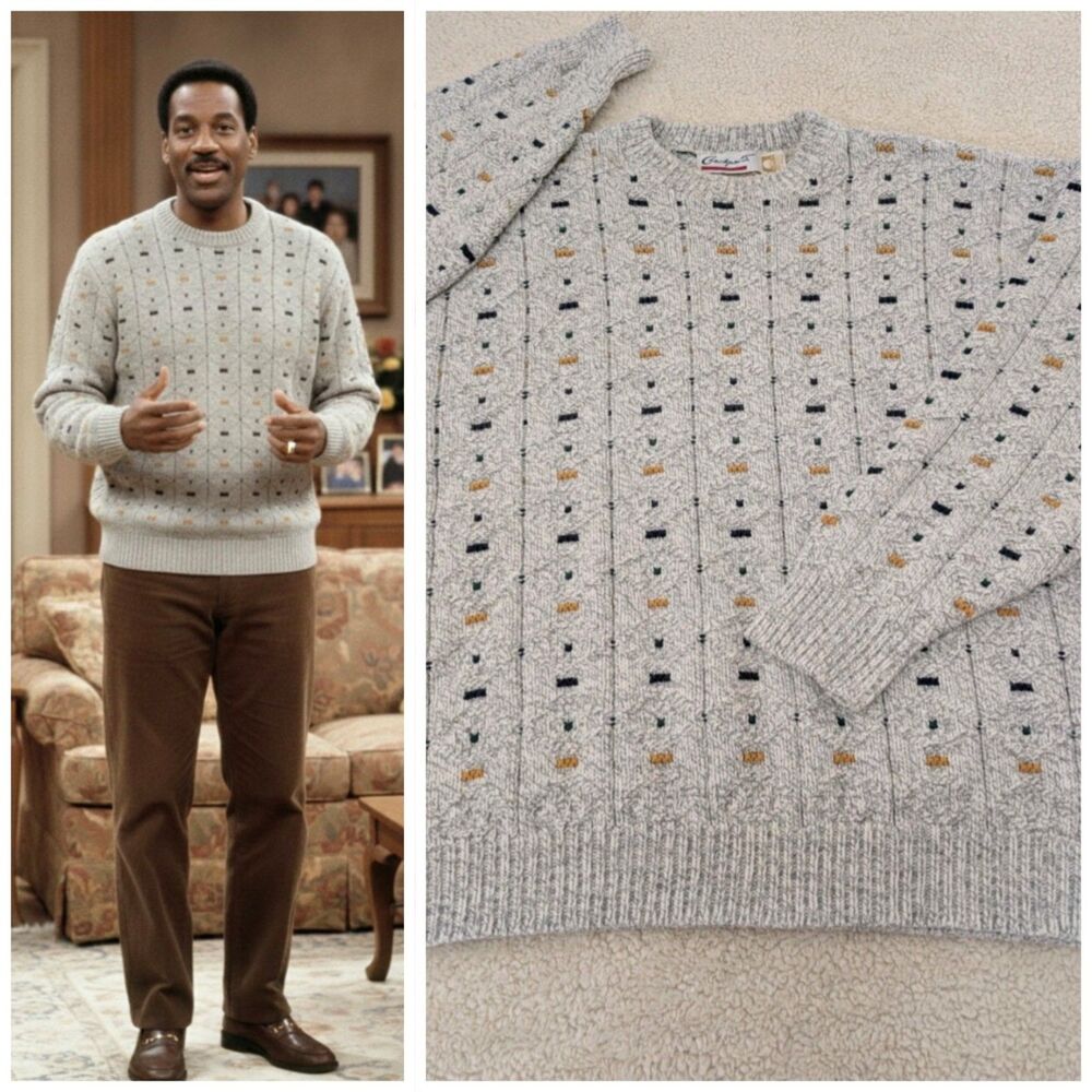 Vintage Cosby Inspired Confetti Sweater XL Cotton Grandpa Core Crewneck Knit 90s